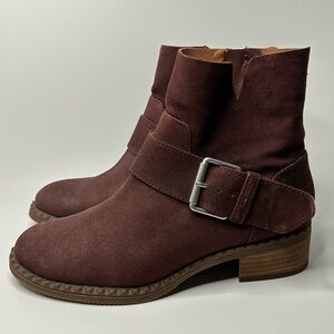 Kenneth Cole Gentle Souls Leather Moto Plumberrt Metallic Casual Bootie Size 7.5